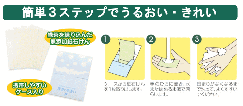携帯紙石けん「緑茶で手洗い」